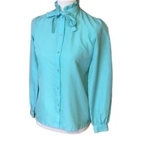 Vintage dressy mint green classy bow blouse
